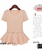 ViVi韓系美衣 歐美時尚 夏裝新款荷葉裙襬拼接顯瘦上衣
