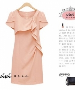 ViVi韓系美衣 歐美時尚 夏裝新款花苞袖不規則荷葉邊顯瘦連身裙