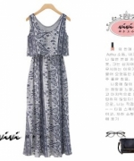 ViVi韓系美衣 歐美時尚 夏裝新款復古印花無袖長版連身裙