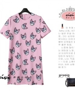 歐美時尚 夏裝新款可愛貓咪印花連身裙